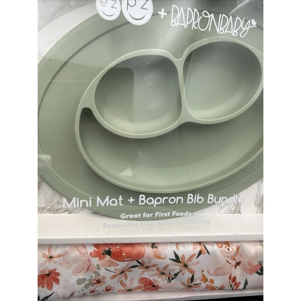 EZPZ The Mini Mat Baby Placemat Food Plate And Bapron Apron Silicone